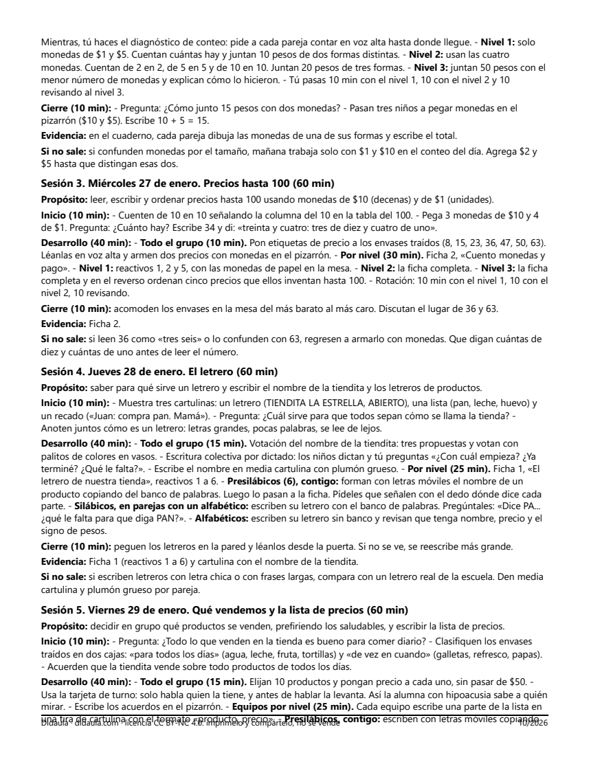 Página 3 de La tiendita del salón: letreros, precios y monedas hasta 100