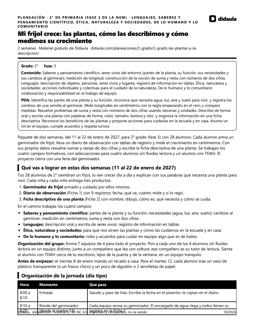 Página 1 de Mi frijol crece: las plantas, cómo las describimos y cómo medimos su crecimiento