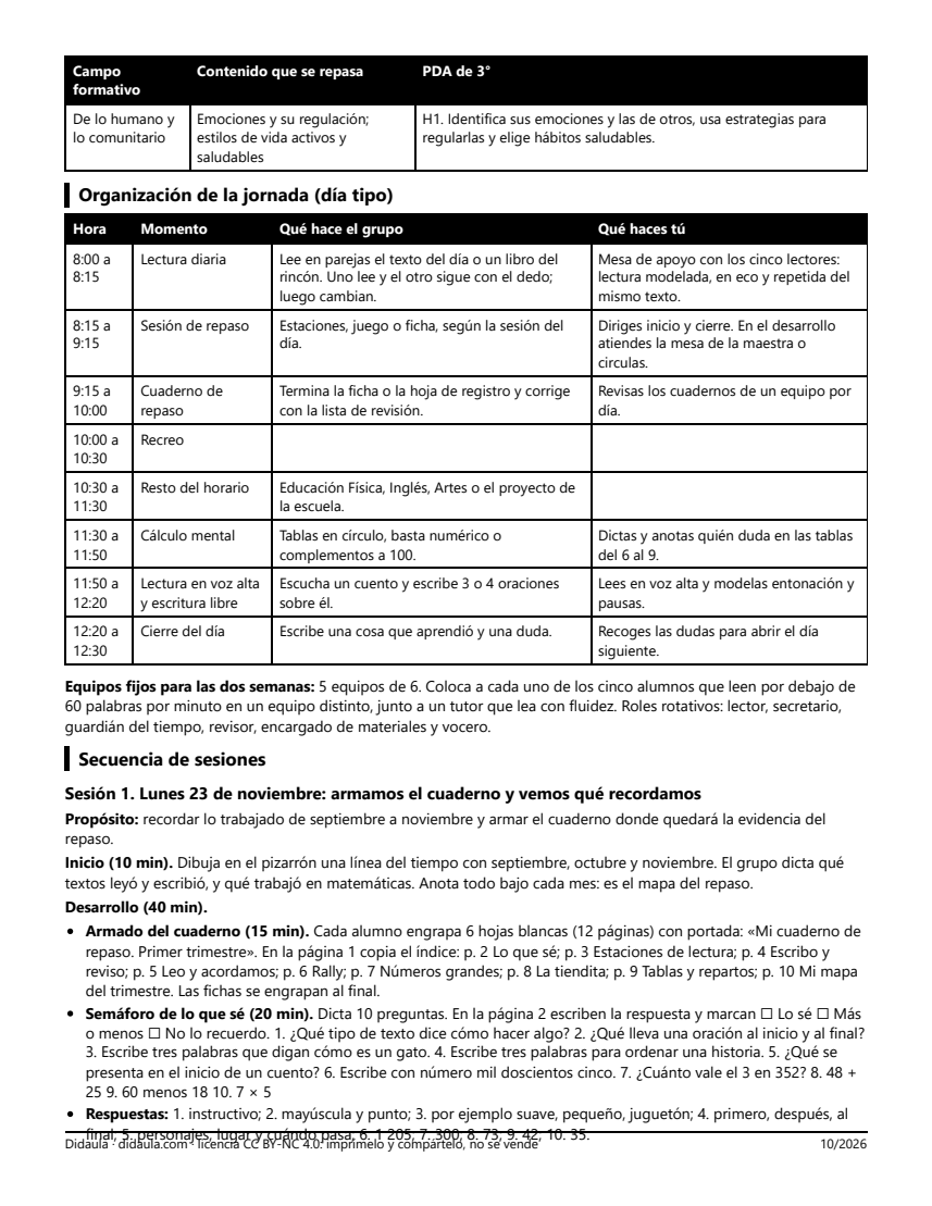 Página 2 de Repaso y examen del primer trimestre en 3°: cuaderno de repaso por estaciones y juegos