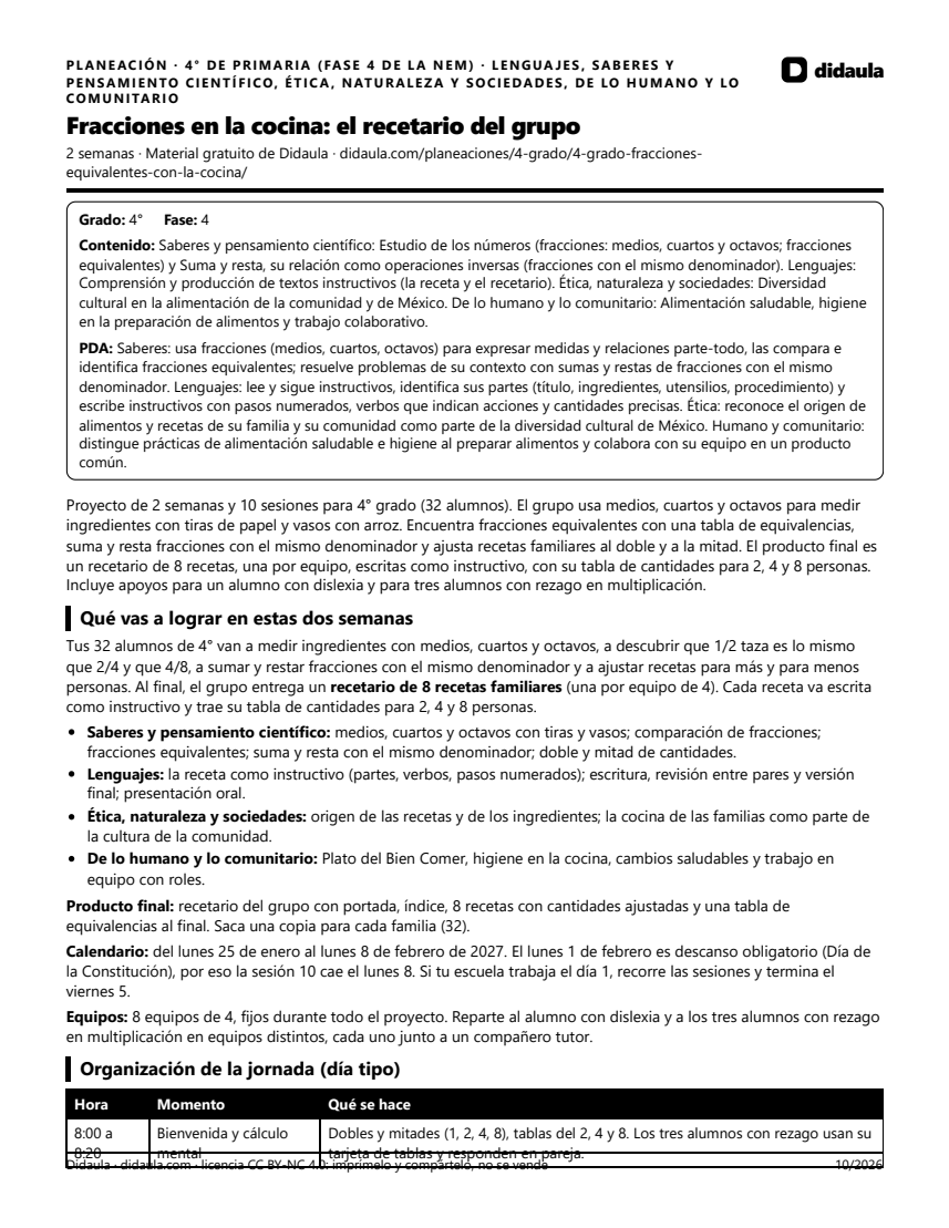 Página 1 de Fracciones en la cocina: el recetario del grupo