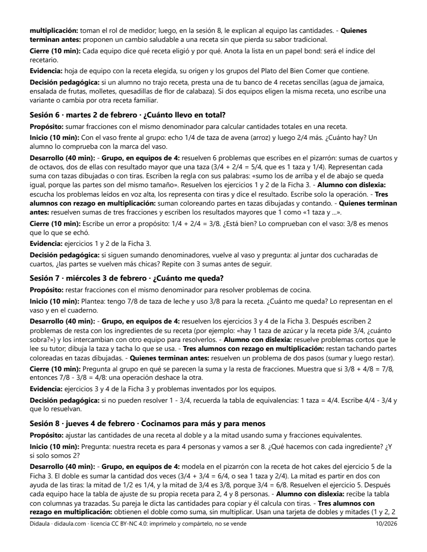 Página 4 de Fracciones en la cocina: el recetario del grupo