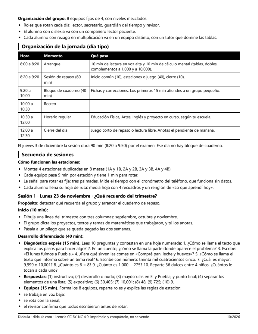 Página 2 de Repaso y evaluación del primer trimestre en 4°: estaciones, juegos y examen trimestral