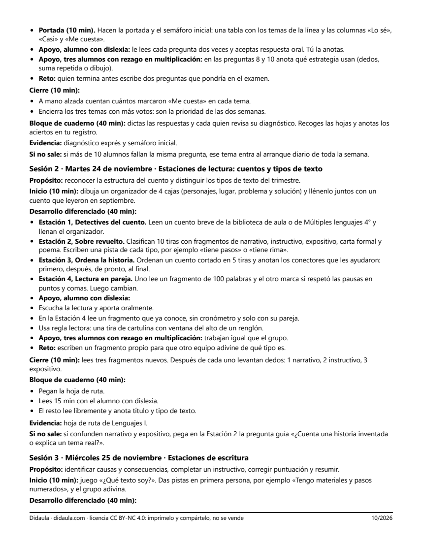 Página 3 de Repaso y evaluación del primer trimestre en 4°: estaciones, juegos y examen trimestral