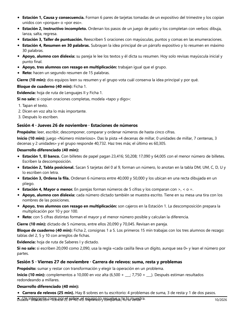 Página 4 de Repaso y evaluación del primer trimestre en 4°: estaciones, juegos y examen trimestral