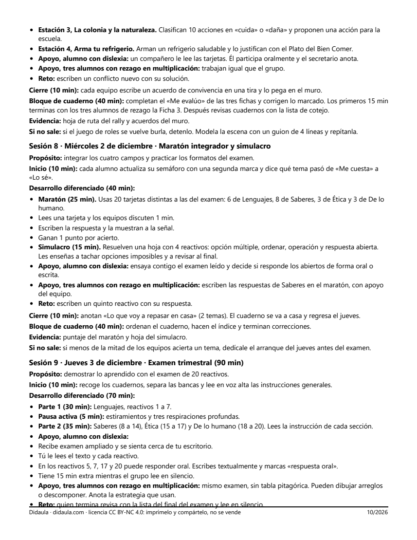 Página 6 de Repaso y evaluación del primer trimestre en 4°: estaciones, juegos y examen trimestral