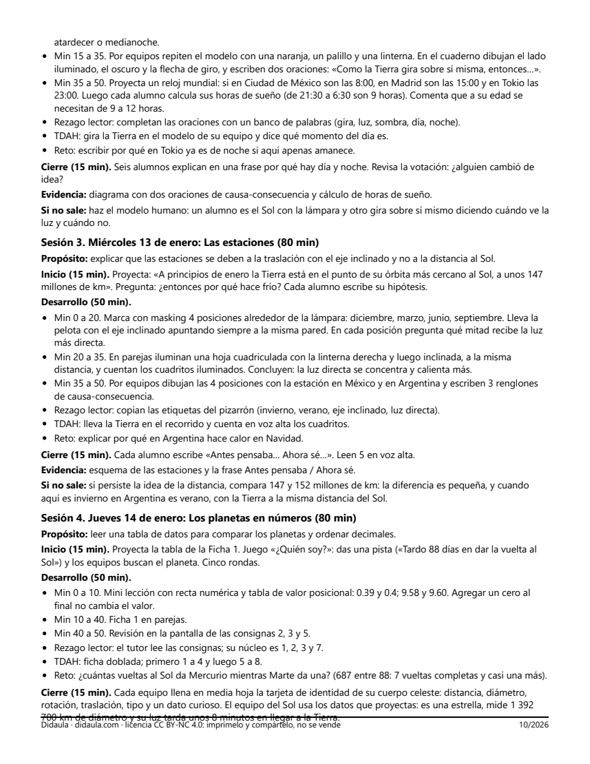 Página 3 de El sistema solar a escala: movimientos de la Tierra, texto expositivo y escalas (5°)