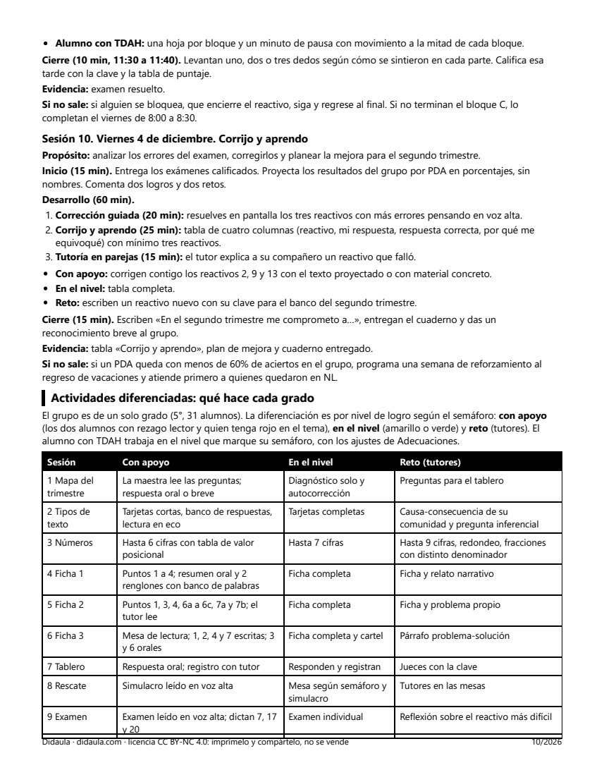 Página 6 de Repaso y evaluación del primer trimestre en 5°: estaciones, juegos, cuaderno de repaso y examen por campo formativo