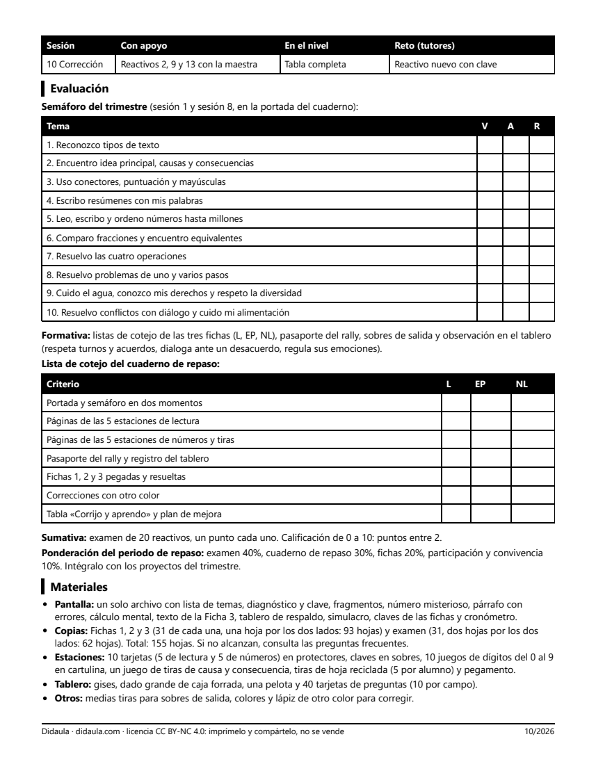 Página 7 de Repaso y evaluación del primer trimestre en 5°: estaciones, juegos, cuaderno de repaso y examen por campo formativo