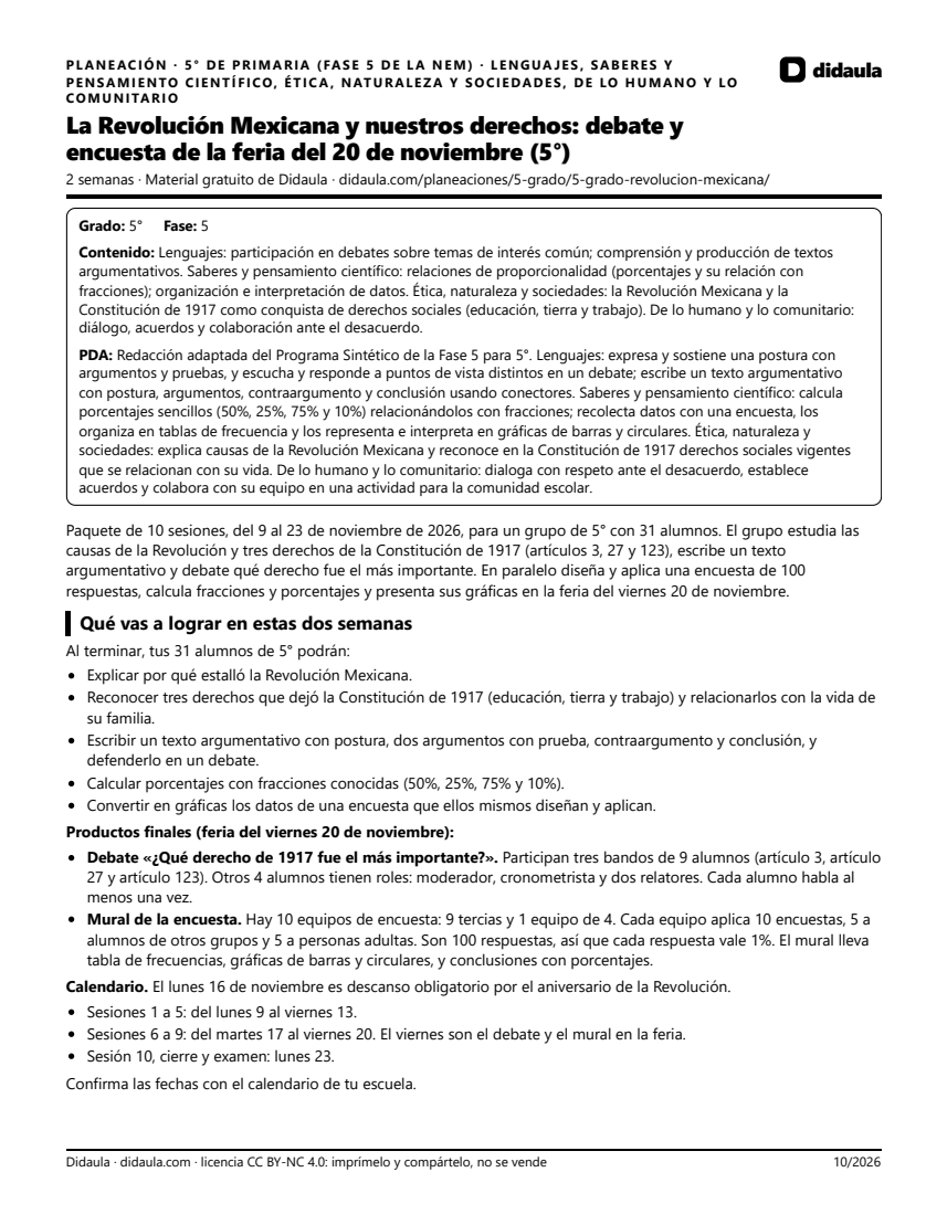 Página 1 de La Revolución Mexicana y nuestros derechos: debate y encuesta de la feria del 20 de noviembre (5°)