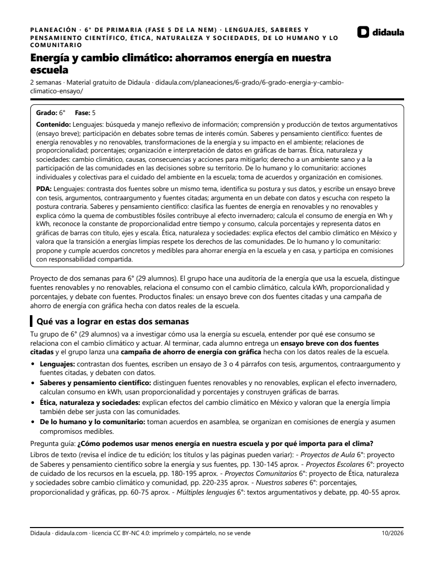 Página 1 de Energía y cambio climático: ahorramos energía en nuestra escuela