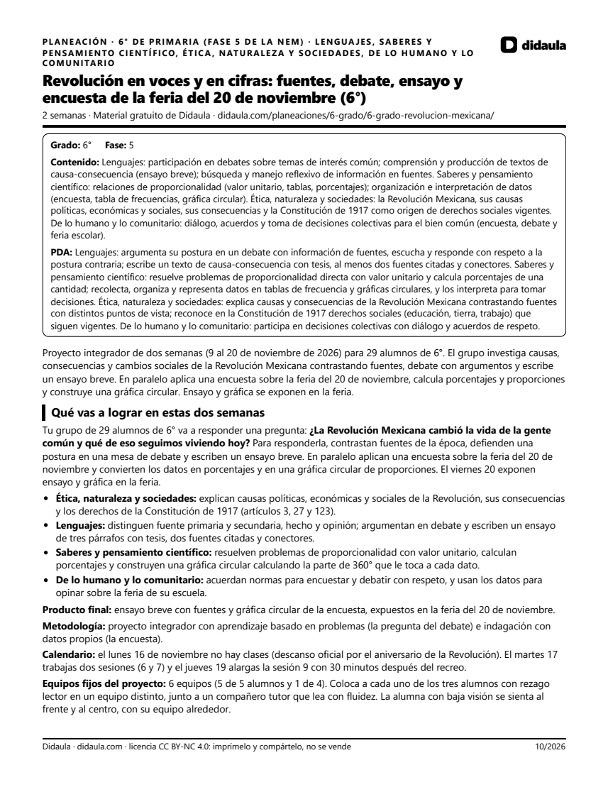 Página 1 de Revolución en voces y en cifras: fuentes, debate, ensayo y encuesta de la feria del 20 de noviembre (6°)