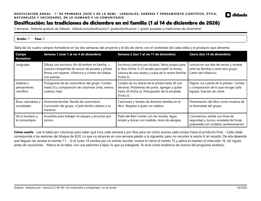Página 1 de Dosificación: las tradiciones de diciembre en mi familia (1 al 14 de diciembre de 2026)