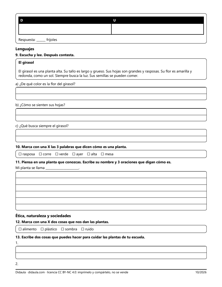 Página 2 de Examen de cierre: Mi frijol crece