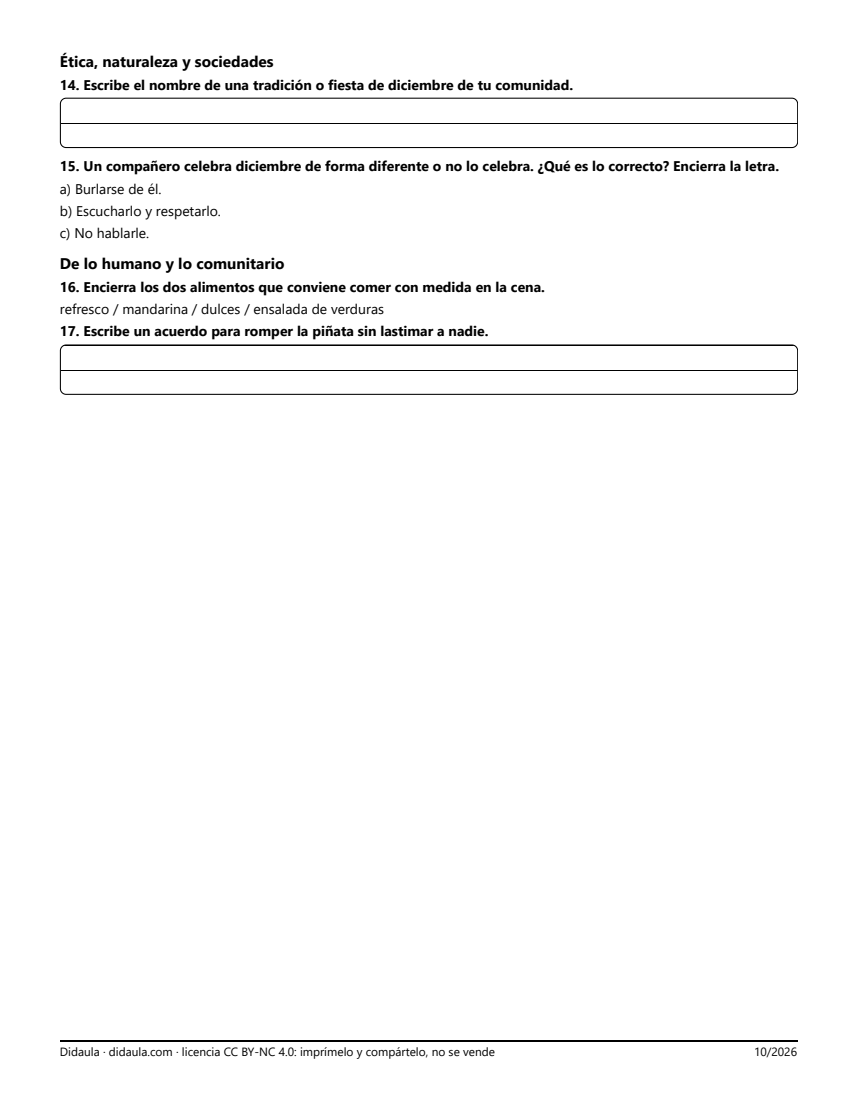 Página 2 de Examen de cierre: Las tradiciones de diciembre en mi comunidad