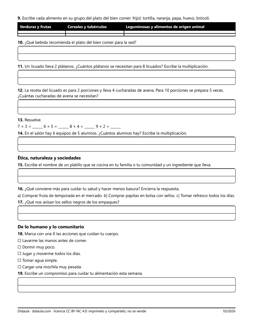 Página 2 de Examen de cierre: Comemos bien, crecemos sanos (3°)