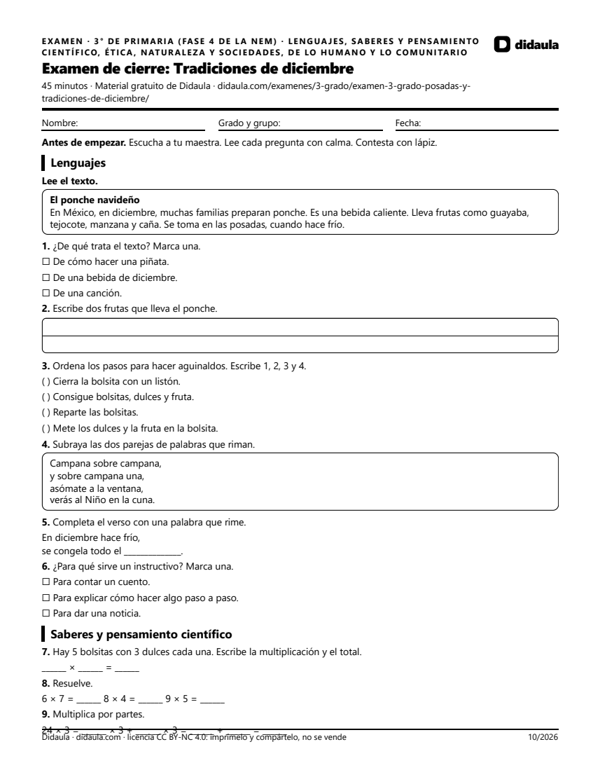 Página 1 de Examen de cierre: Tradiciones de diciembre
