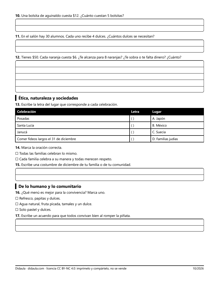Página 2 de Examen de cierre: Tradiciones de diciembre