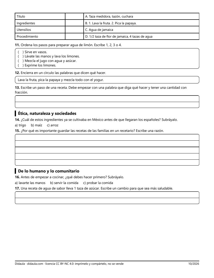 Página 2 de Examen de cierre: Fracciones en la cocina