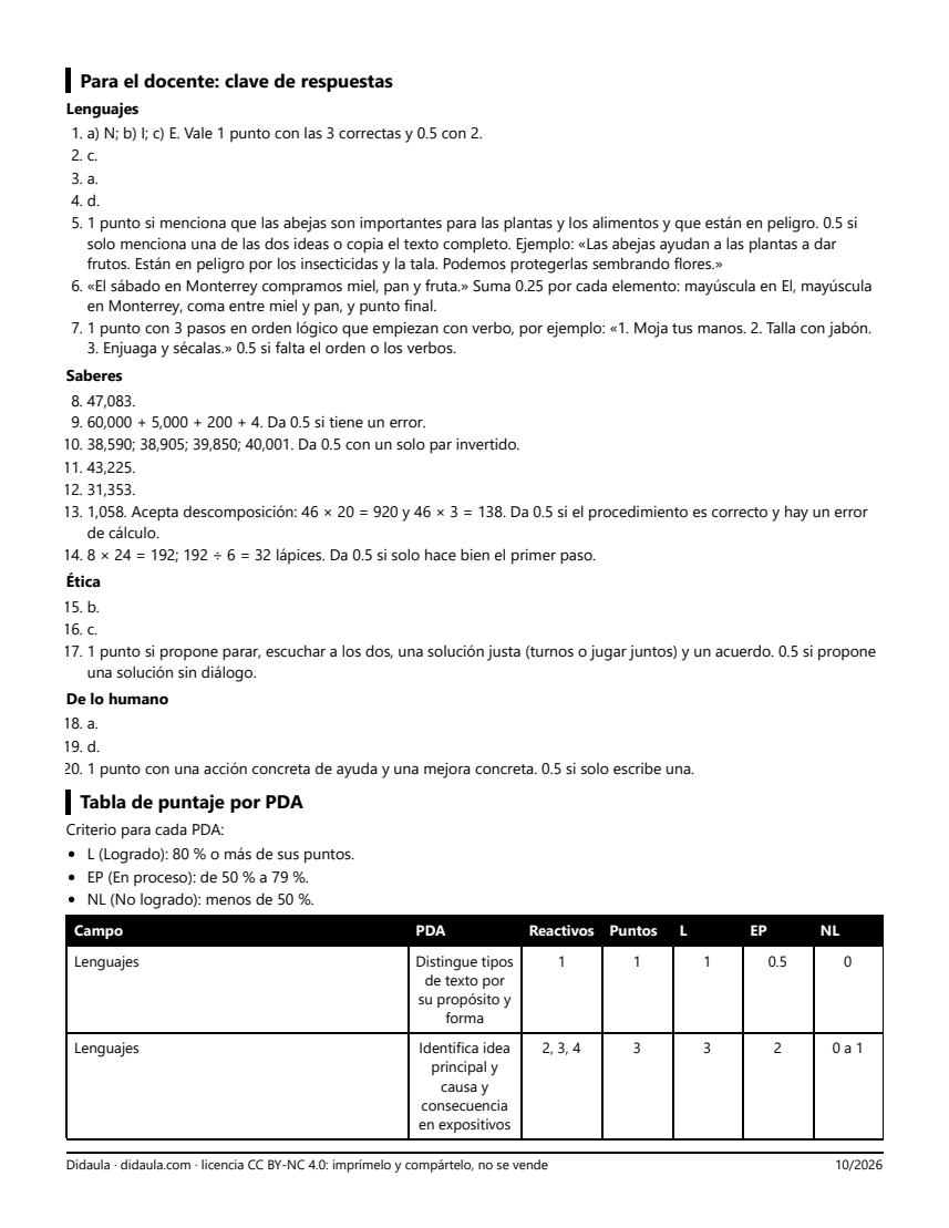 Página 4 de Examen trimestral de 4°: primer trimestre