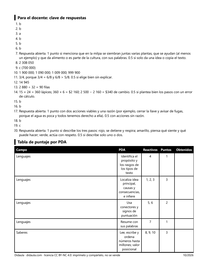 Página 4 de Examen trimestral de 5°. Primer trimestre