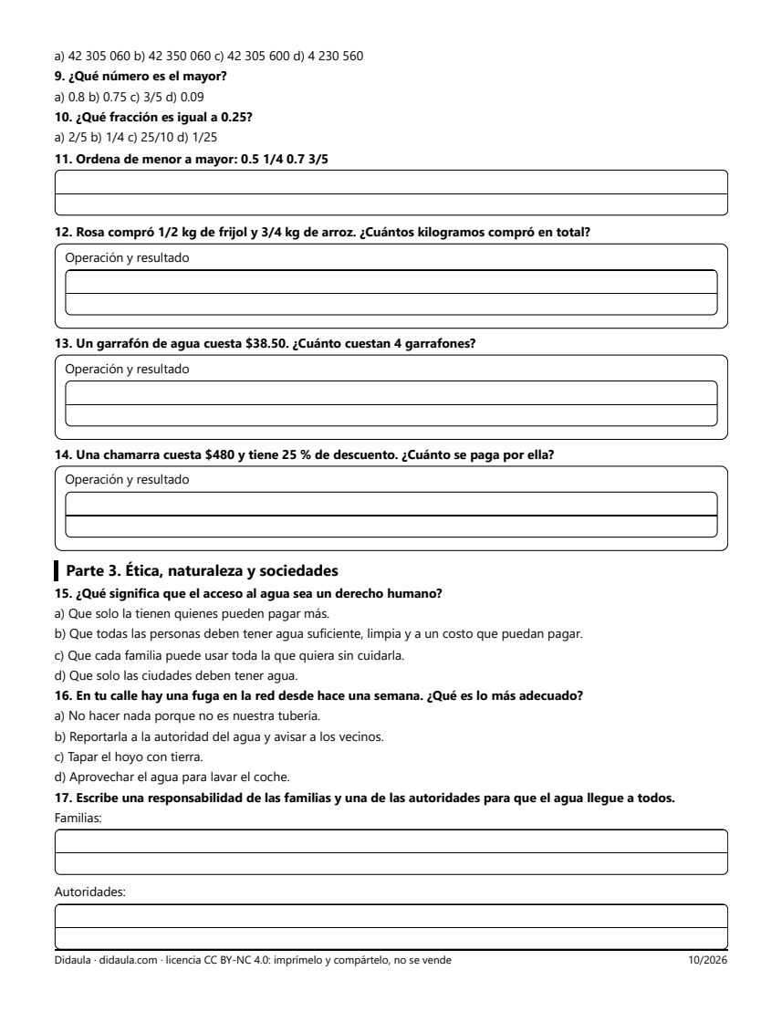 Página 2 de Examen del primer trimestre. 6° grado