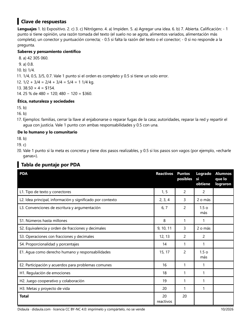 Página 4 de Examen del primer trimestre. 6° grado