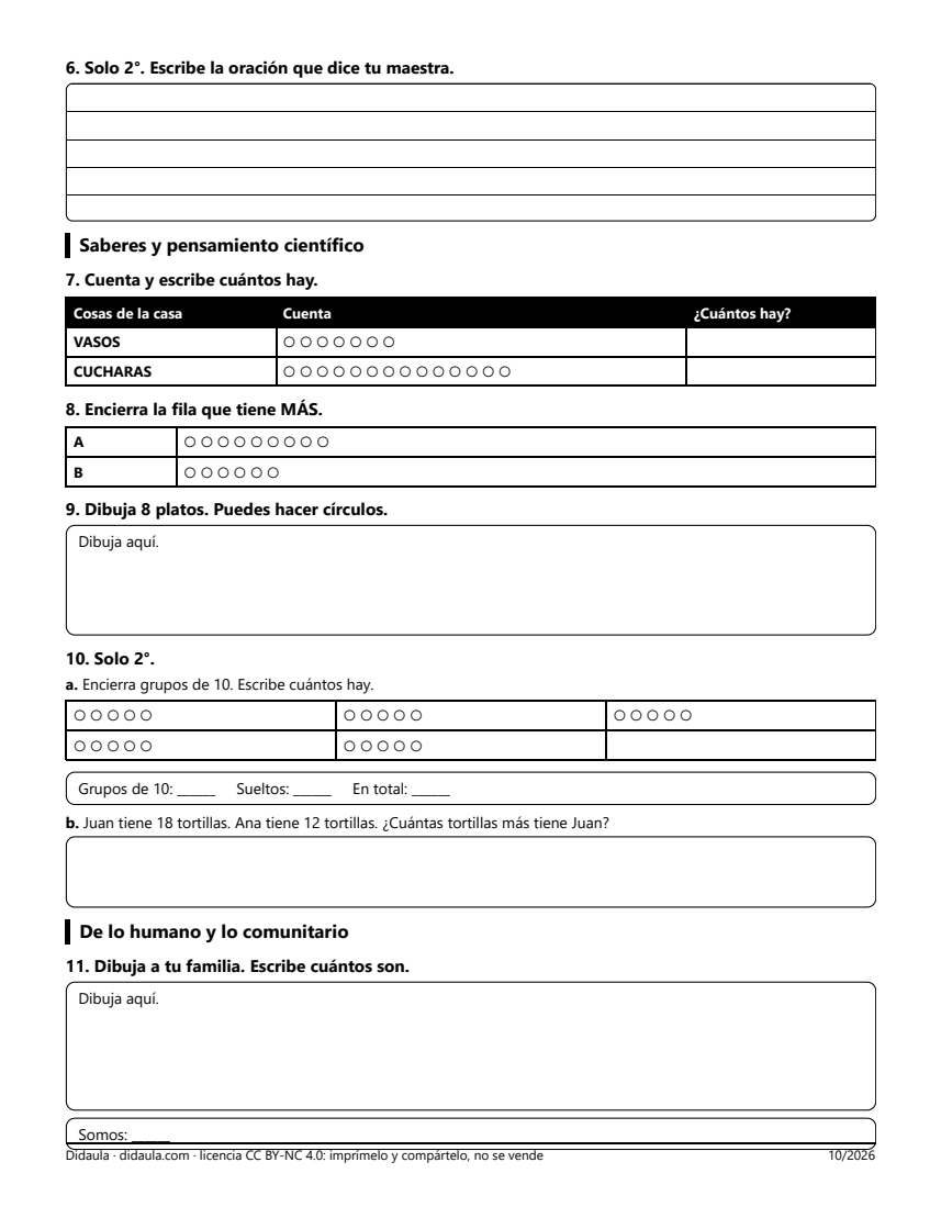 Página 2 de Examen de cierre: Mi nombre, mi familia y mi casa
