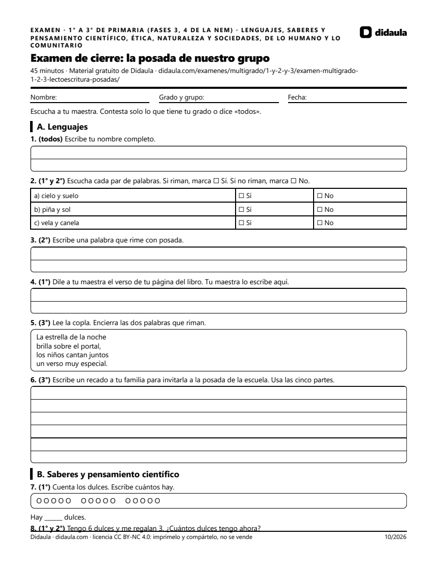 Página 1 de Examen de cierre: la posada de nuestro grupo
