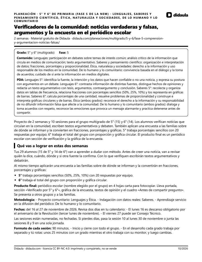 Página 1 de Verificadores de la comunidad: noticias verdaderas y falsas, argumentos y la encuesta en el periódico escolar