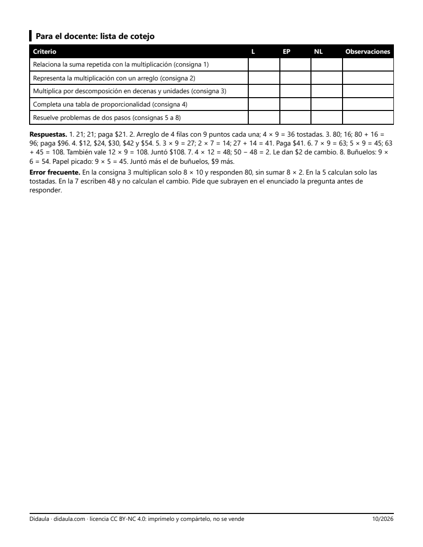 Página 3 de Ficha 2. Multiplicamos en la feria del 20 de noviembre