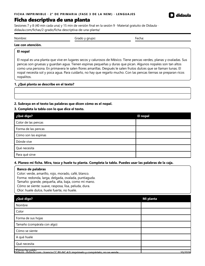Página 1 de Ficha descriptiva de una planta