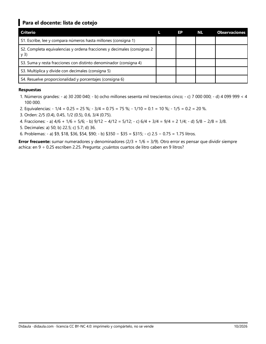 Página 3 de Ficha 2. Números grandes, fracciones, decimales y problemas