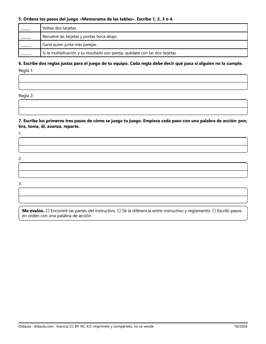 Página 2 de Instructivo y reglamento de un juego