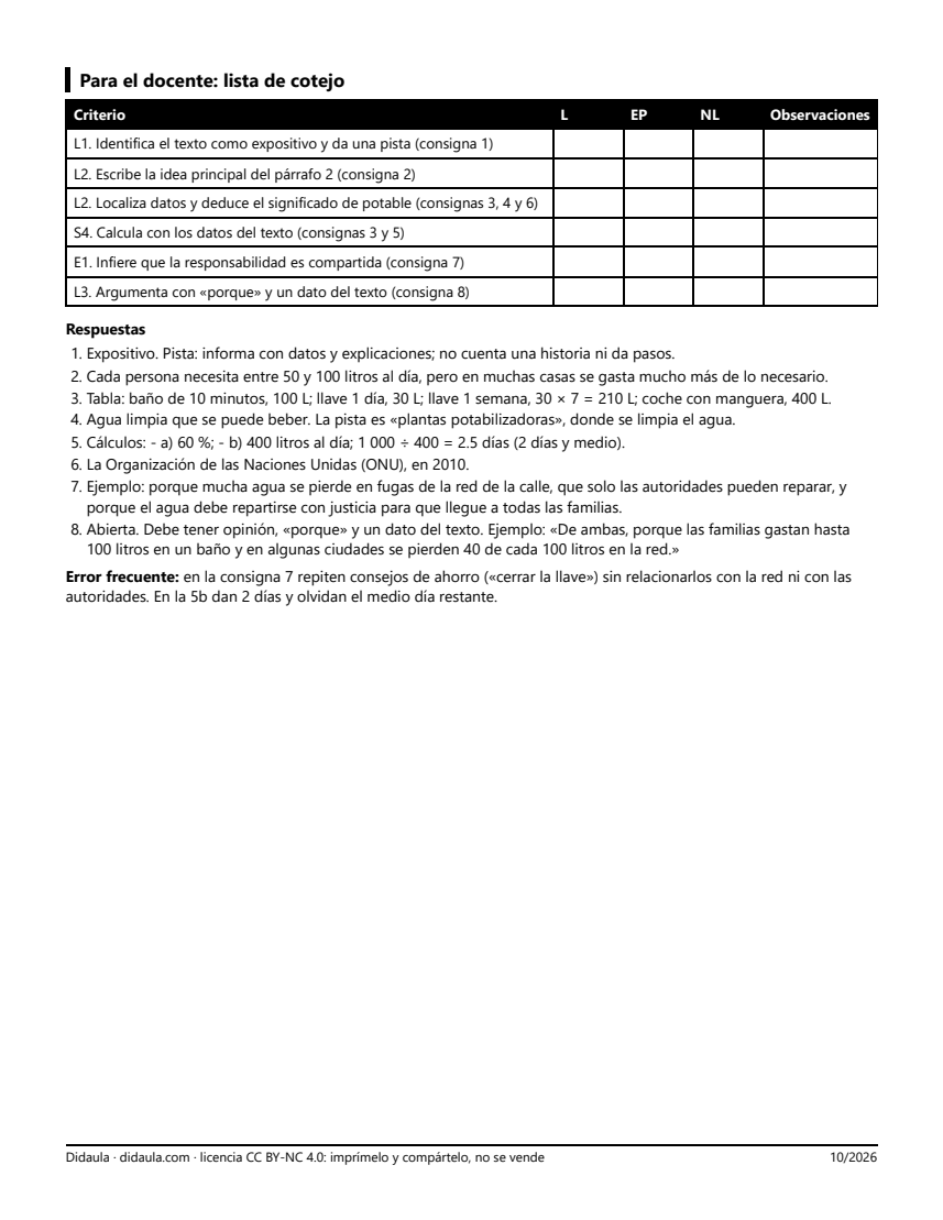 Página 3 de Ficha 3. Lectura: el agua de la casa