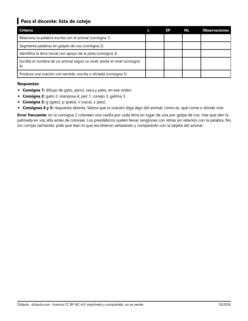 Página 3 de Leo y escribo nombres de animales