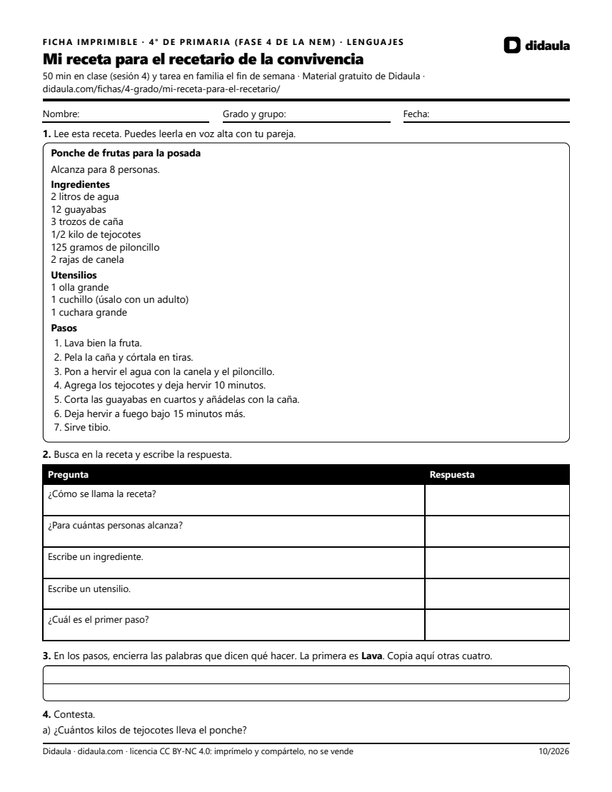 Página 1 de Mi receta para el recetario de la convivencia