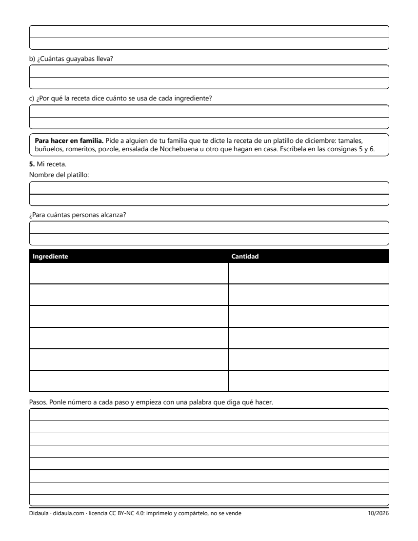 Página 2 de Mi receta para el recetario de la convivencia