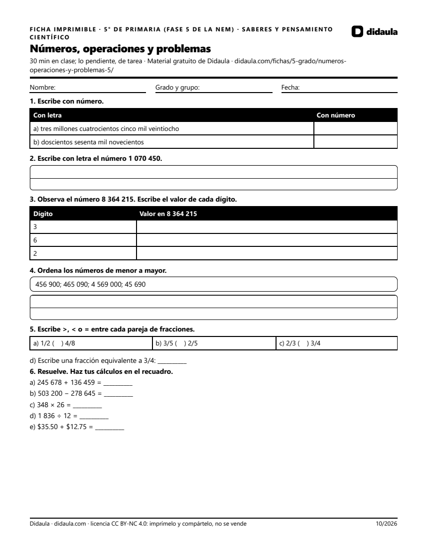 Página 1 de Números, operaciones y problemas