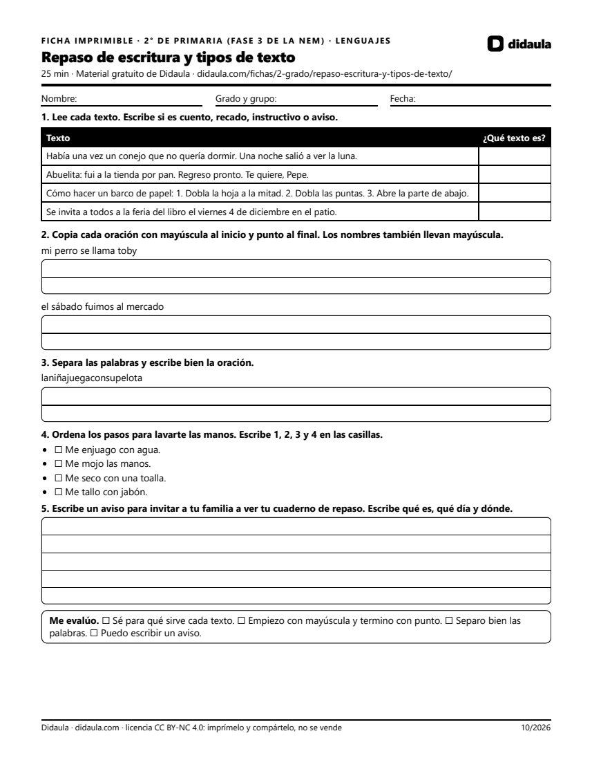Página 1 de Repaso de escritura y tipos de texto