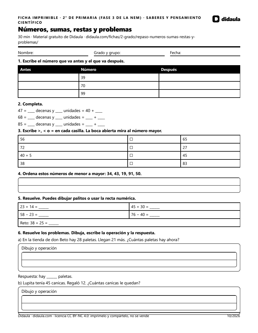 Página 1 de Números, sumas, restas y problemas