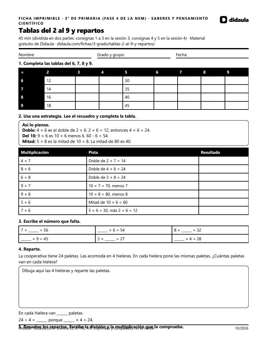 Página 1 de Tablas del 2 al 9 y repartos