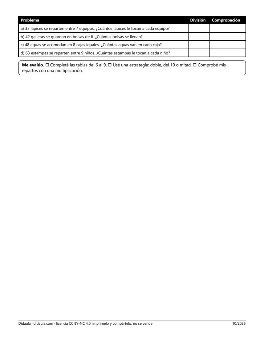 Página 2 de Tablas del 2 al 9 y repartos