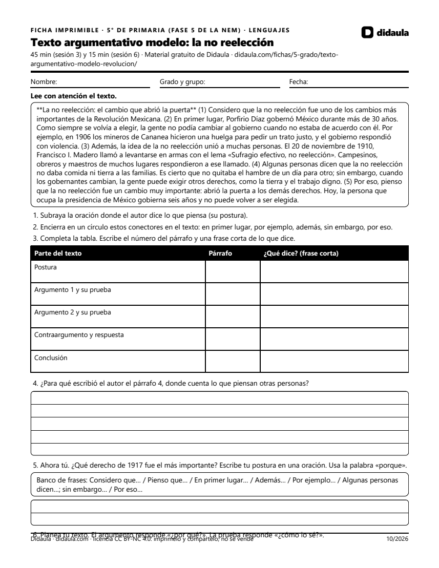 Página 1 de Texto argumentativo modelo: la no reelección