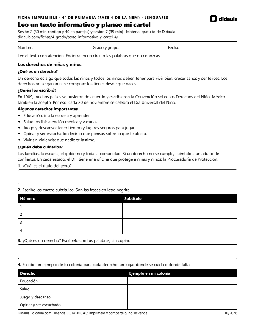 Página 1 de Leo un texto informativo y planeo mi cartel