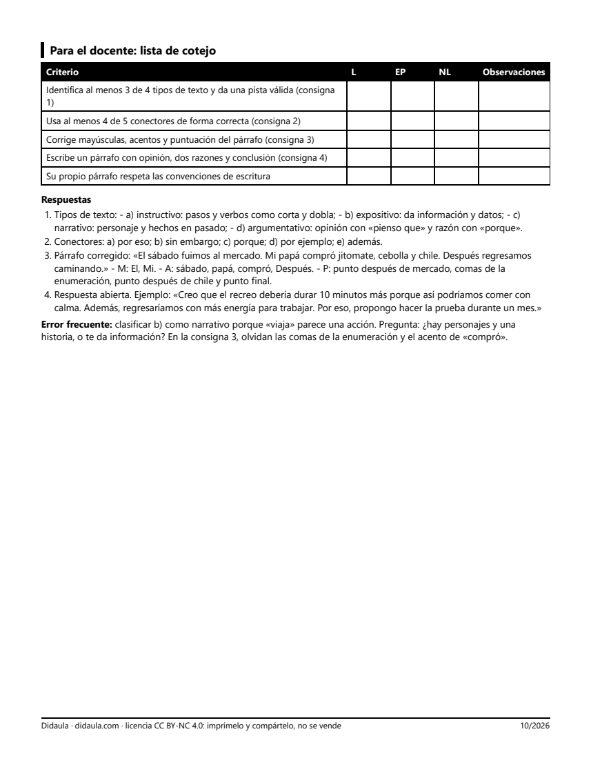 Página 3 de Ficha 1. Tipos de texto, conectores y escritura