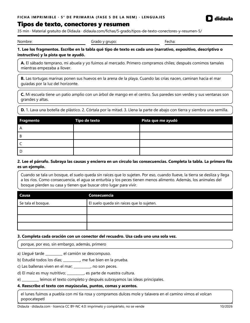 Página 1 de Tipos de texto, conectores y resumen