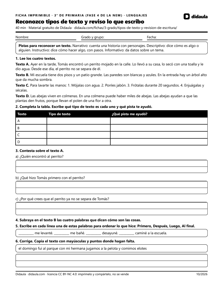 Página 1 de Reconozco tipos de texto y reviso lo que escribo